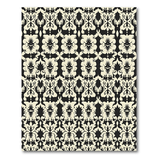 Cream Black Scrolling Damask Rug