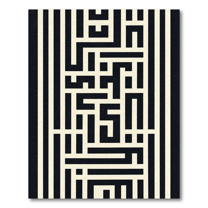 Modern Black Cream Geometric Maze Rug