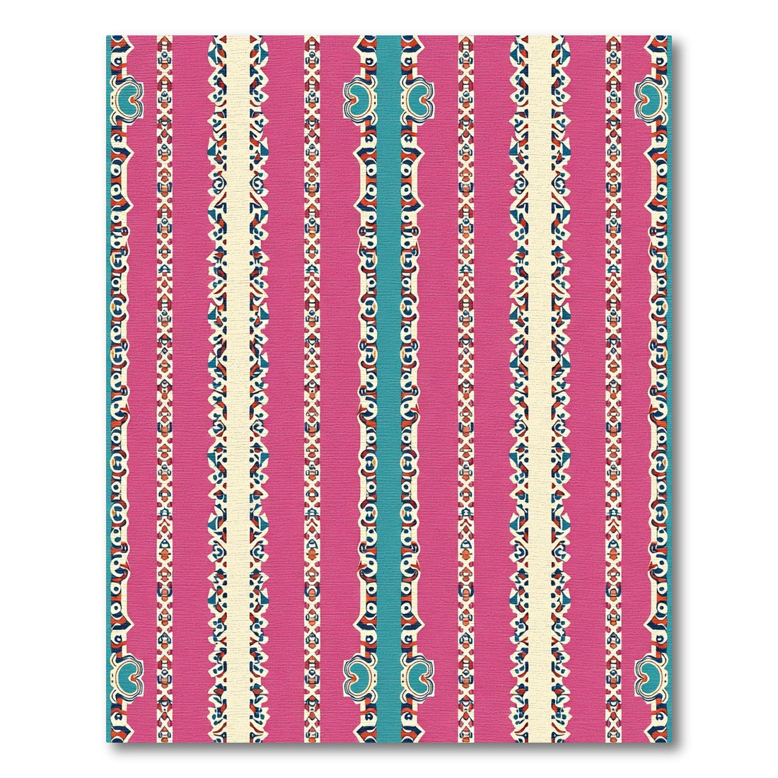 Fuchsia Blue Ivory Tribal Stripe Rug