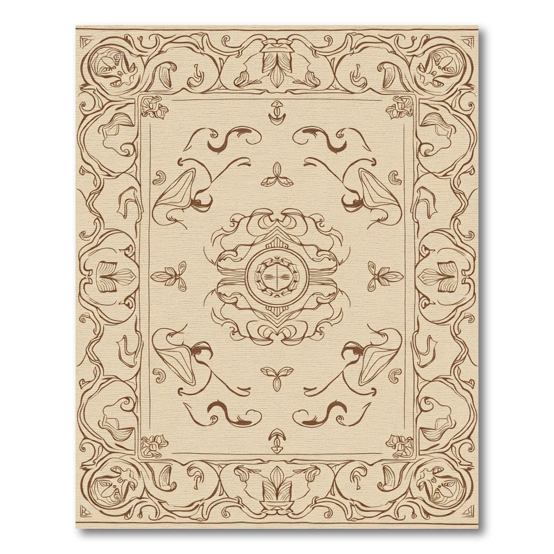 Art Nouveau Beige Floral Mandala Rug