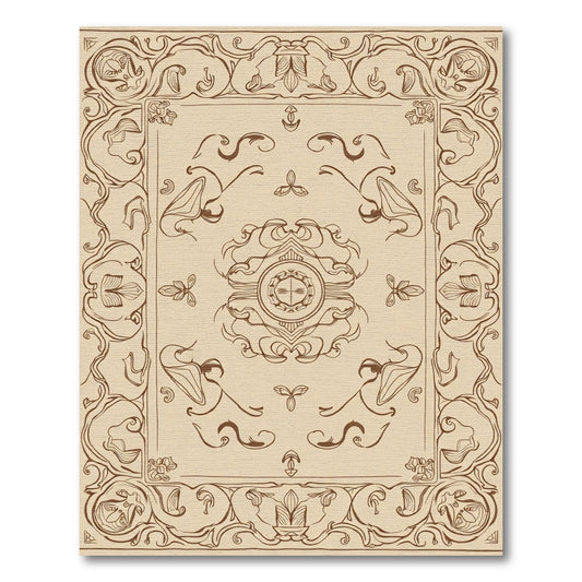 Art Nouveau Beige Floral Mandala Rug