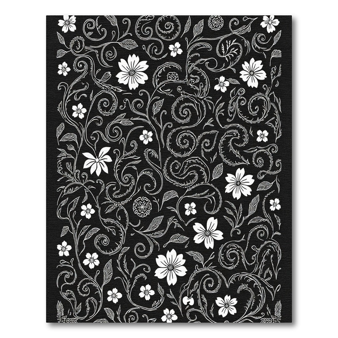 Whimsical White Floral Vine Swirl Rug