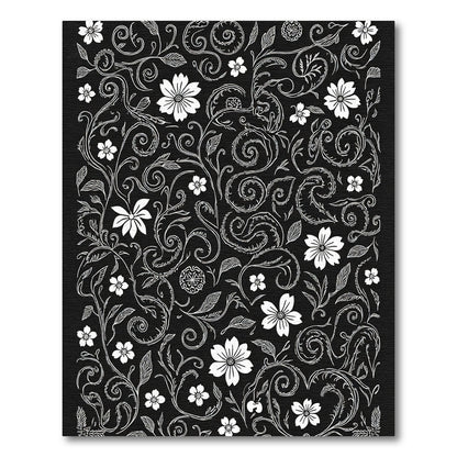 Whimsical White Floral Vine Swirl Rug
