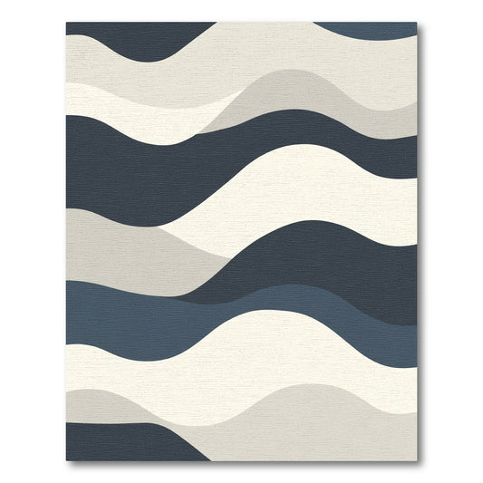 Deep Blue Cream Wavy Landscape Rug