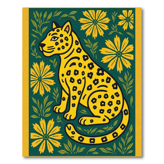 Yellow Jaguar Floral Green Field Rug