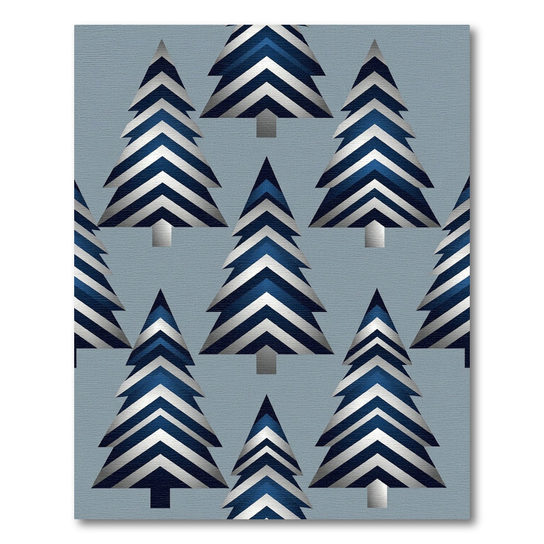 Modern Navy and Silver Chevron Trees Rug