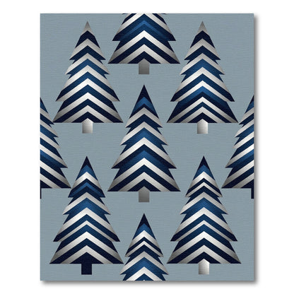 Modern Navy and Silver Chevron Trees Rug