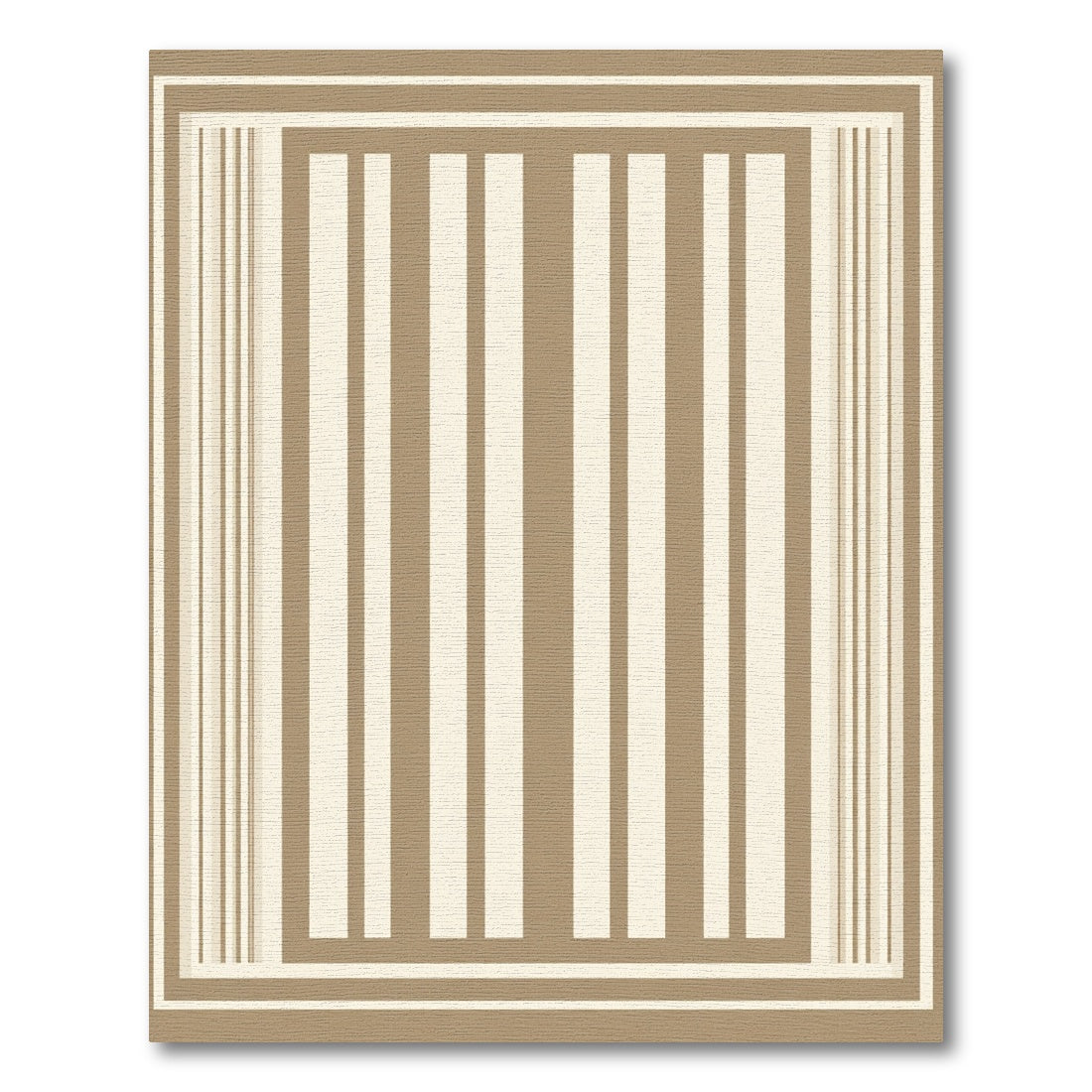 Neutral Beige Vertical Stripe Border Rug