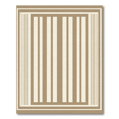 Neutral Beige Vertical Stripe Border Rug