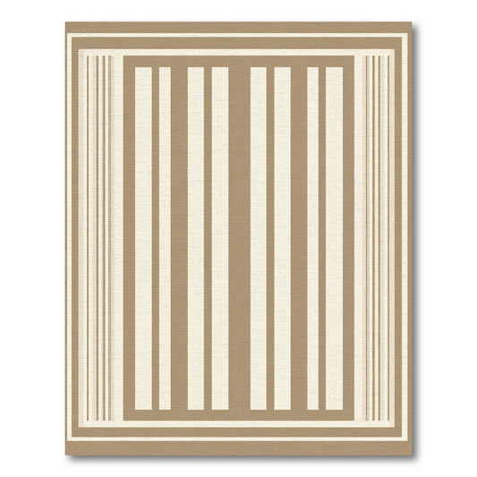 Neutral Beige Vertical Stripe Border Rug
