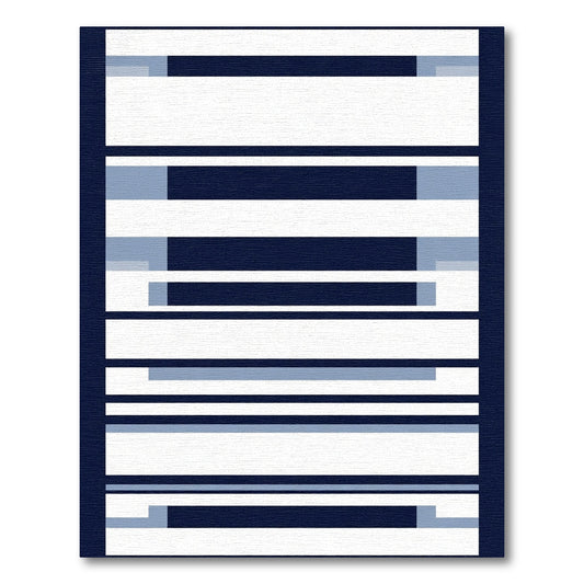 Navy White Blue Striped Rectangular Rug