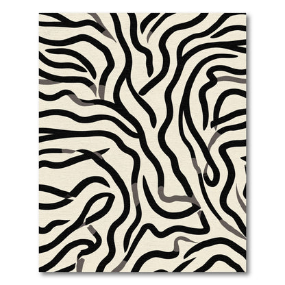 Cream Black Abstract Zebra Stripes Rug