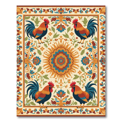 Vibrant Rooster Floral Sun Medallion Rug
