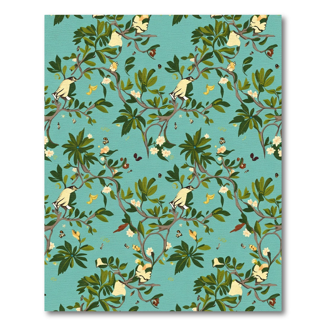 Whimsical Light Blue Bird Branch Rug