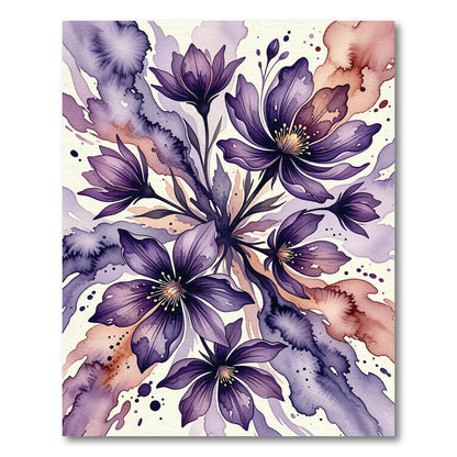 Watercolor Purple Floral Abstract Art Rug