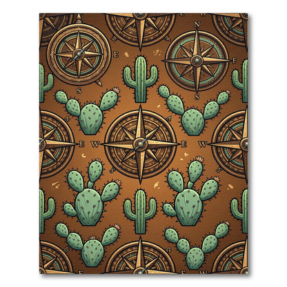 Vintage Compass and Cactus Earthy Rug
