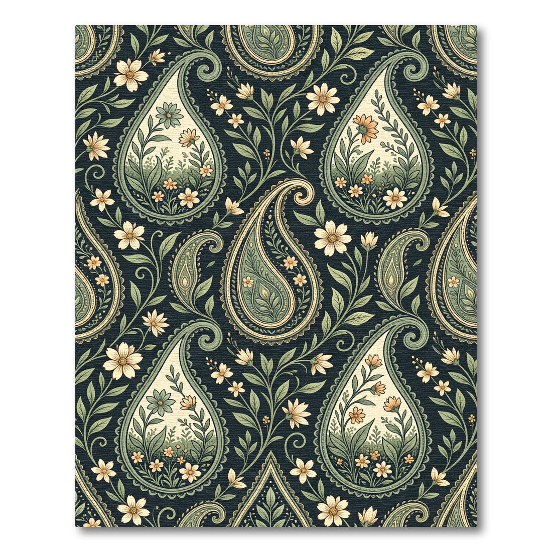 Sage Green Tea Floral Paisley Rug