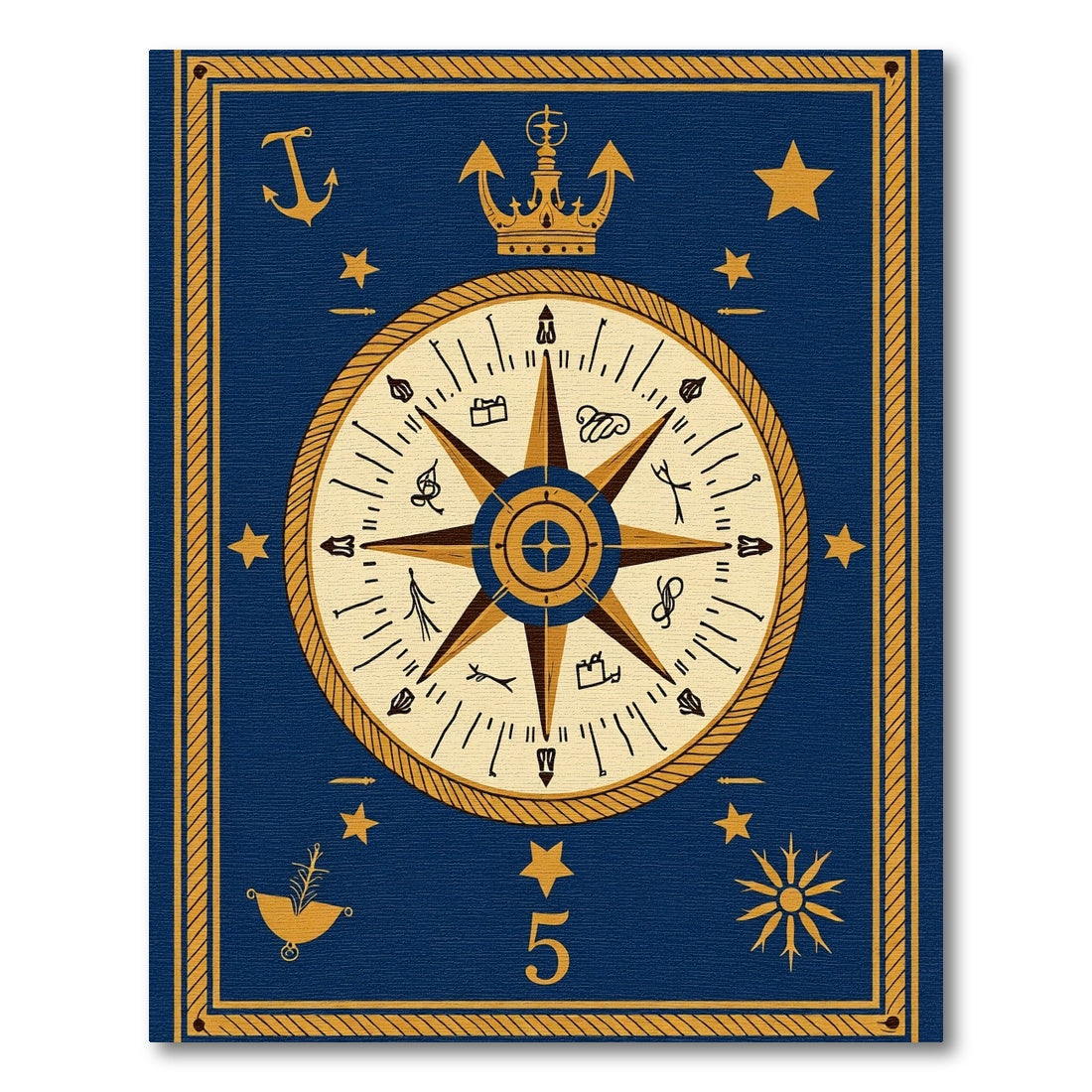 Navy Golden Nautical Compass Star Rug