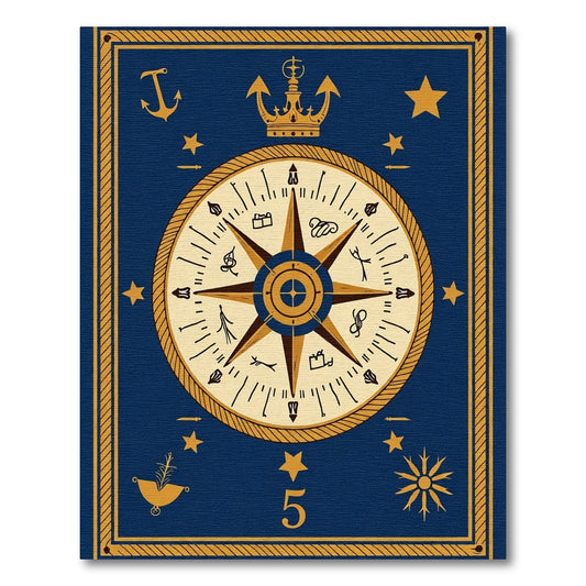 Navy Golden Nautical Compass Star Rug