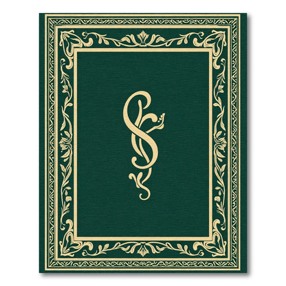 Ornate Emerald Golden Floral Frame Rug