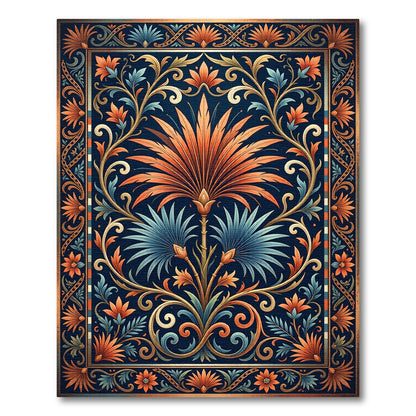 Ornate Blue Orange Floral Lattice Rug