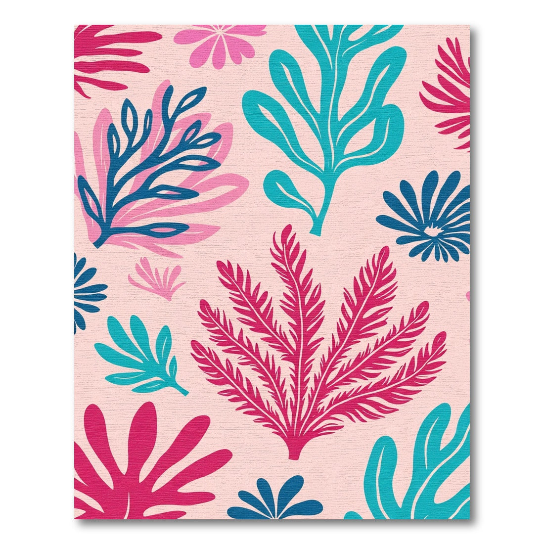 Vibrant Teal Pink Leafy Botanical Rug