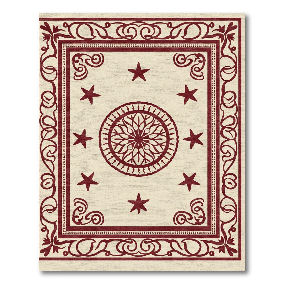 Deep Red Star Medallion Bordered Rug