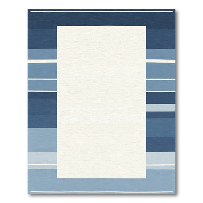 Modern Blue Stripe Border Rectangular Rug