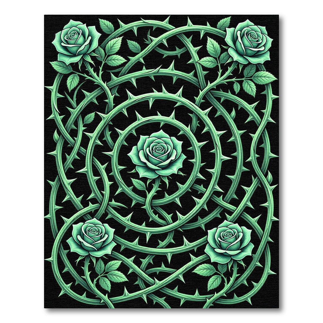 Gothic Emerald Rose Thorns Circle Rug