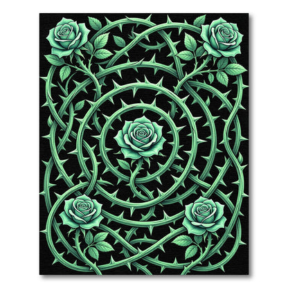 Gothic Emerald Rose Thorns Circle Rug