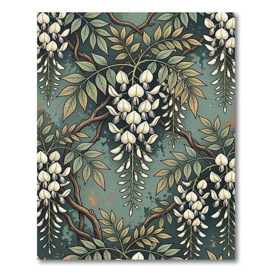Elegant White Wisteria Botanical Sage Rug