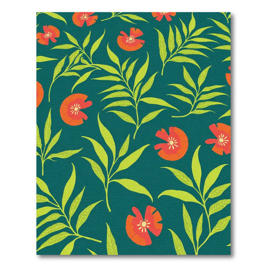 Vibrant Scarlet Bloom Leafy Collage Rug