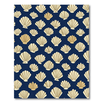 Golden Scallop Shell Pattern Navy Rug