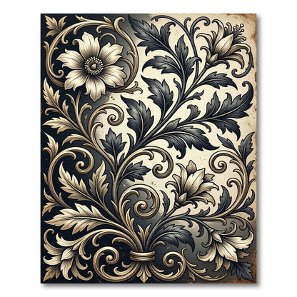 Elegant Black and Gold Floral Scroll Rug