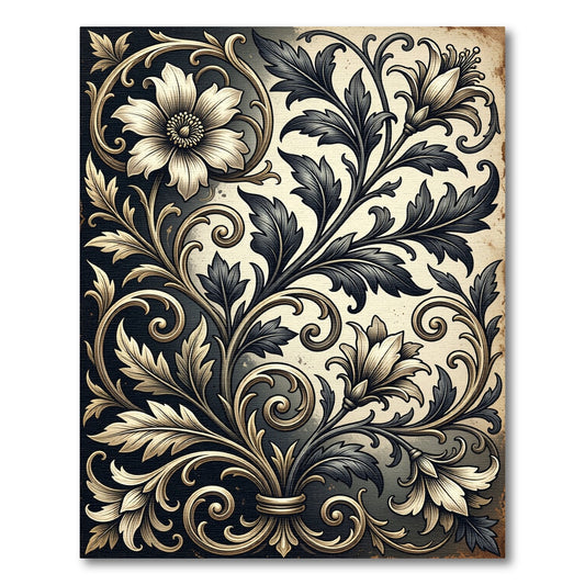 Elegant Black and Gold Floral Scroll Rug