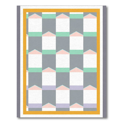 Pastel Geometric House Grid Rug
