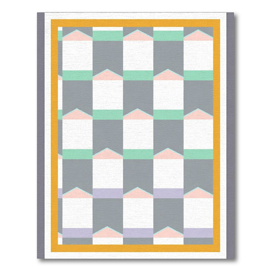 Pastel Geometric House Grid Rug