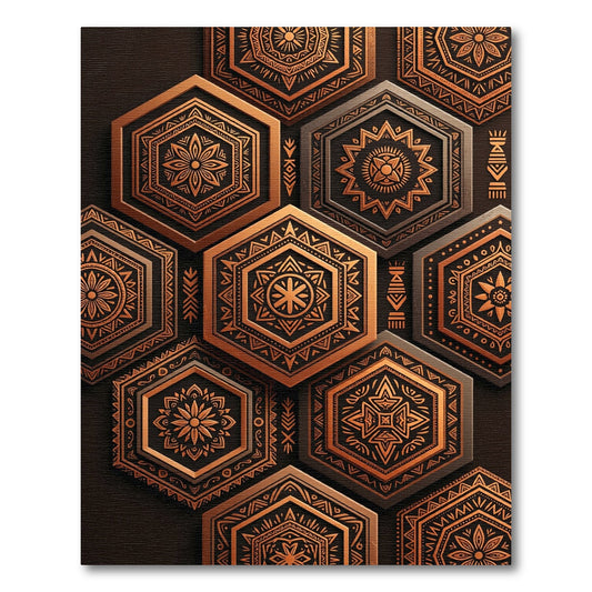 Bronze Geometric Hexagon Embossed Tile Rug