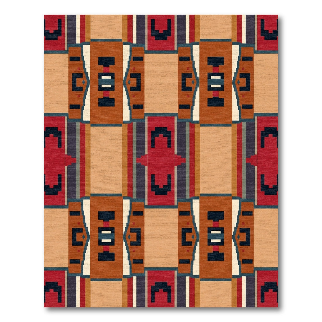Terracotta Blue Brick Geometric Rug