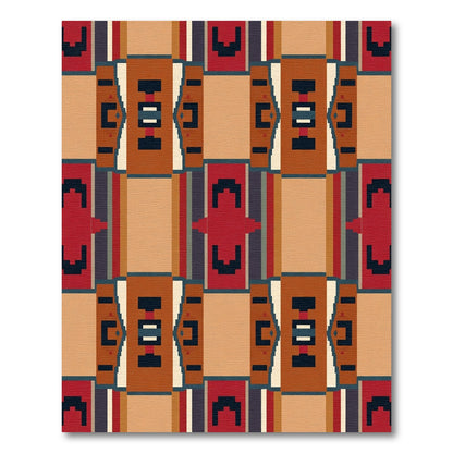 Terracotta Blue Brick Geometric Rug