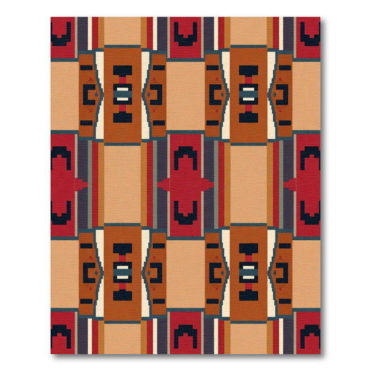 Terracotta Blue Brick Geometric Rug