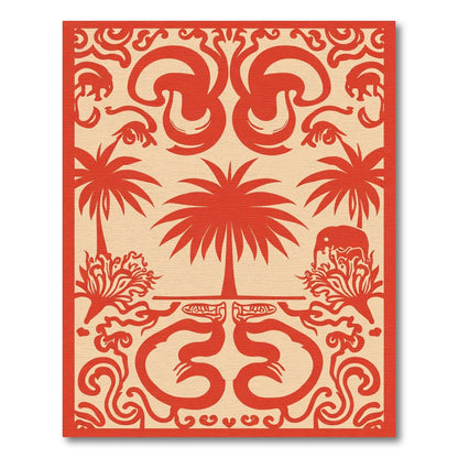 Red Palm Tree Elephant Fauna Border Rug