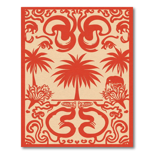 Red Palm Tree Elephant Fauna Border Rug