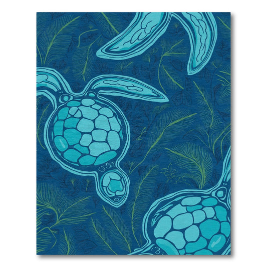 Oceanic Teal Sea Turtle Foliage Rug