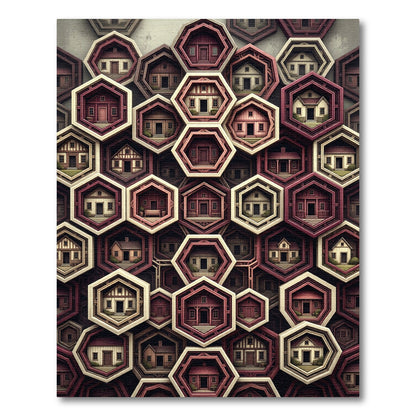 Geometric Hexagon Crimson Cottage Grid Rug