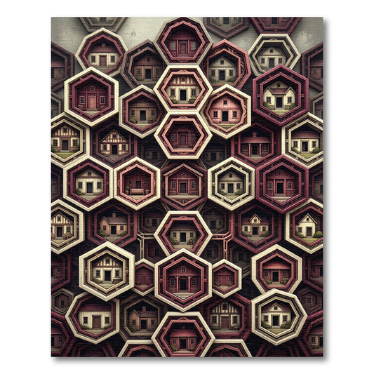 Geometric Hexagon Crimson Cottage Grid Rug