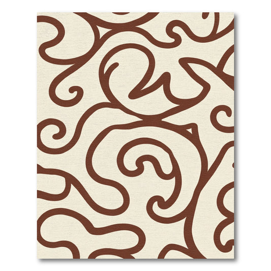 Brown Cream Scrollwork Swirl Rug
