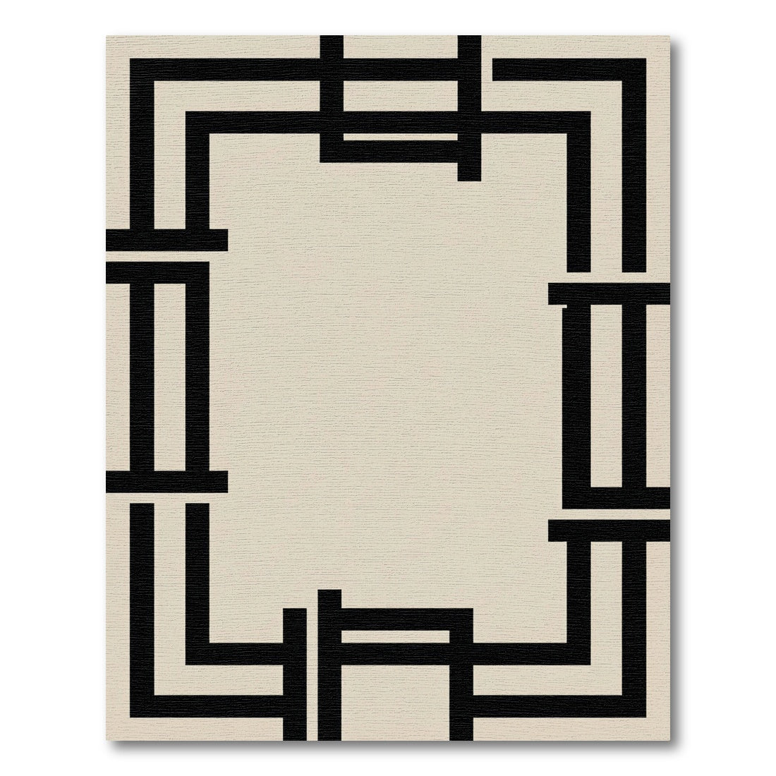 Minimalist Black Cream Geometric Frame Rug