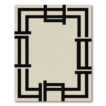 Minimalist Black Cream Geometric Frame Rug