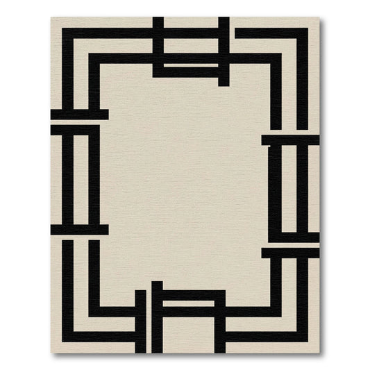 Minimalist Black Cream Geometric Frame Rug